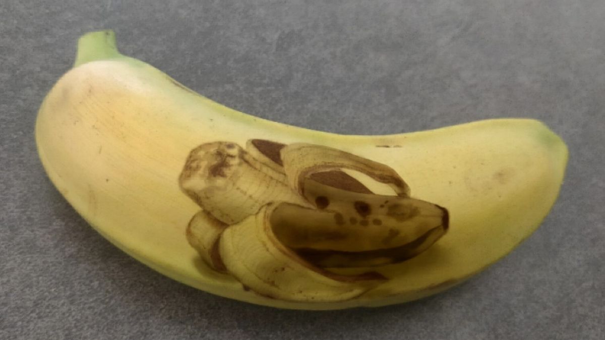 Banány v akci, umělkyně se na slupkách vyřádila